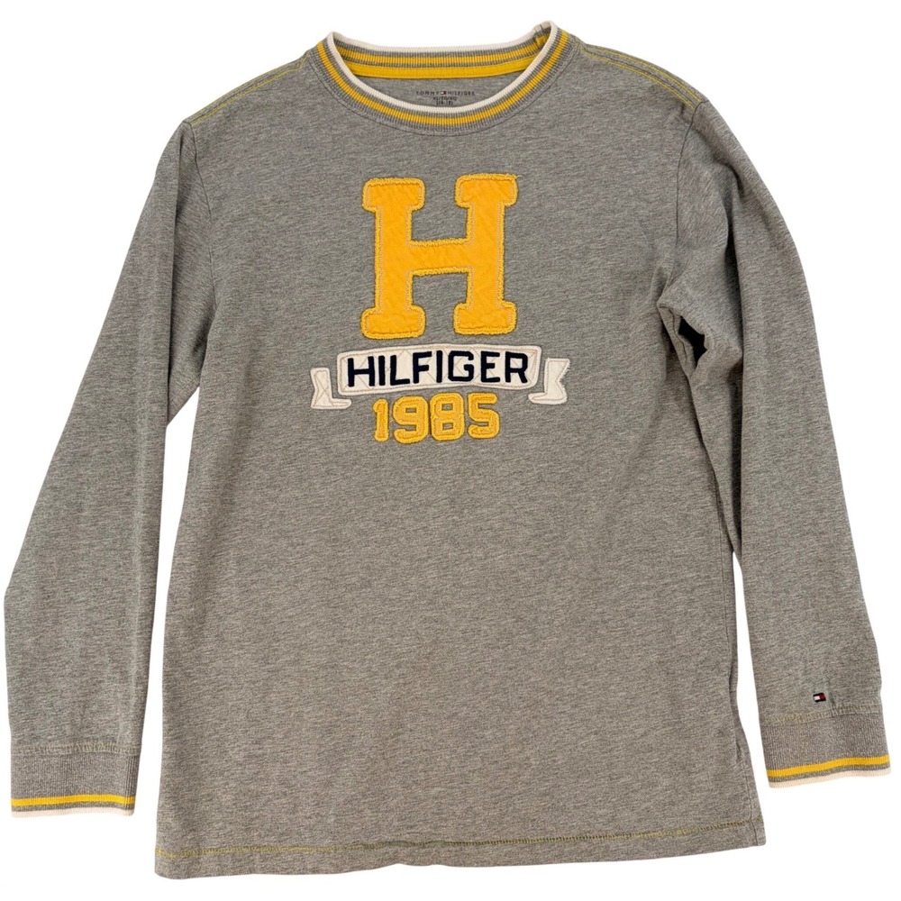 Tommy‎ Hilfiger H Patch Long Sleeve Shirt Youth XL Gray Y2K Preppy
